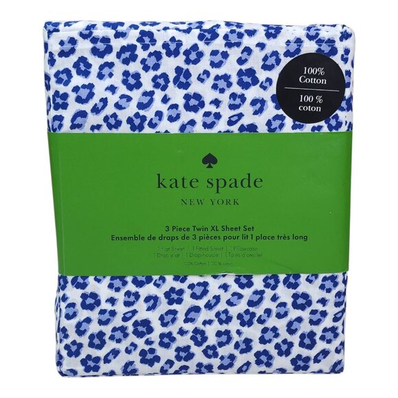 Kate Spade 3 Piece Twin XL Sheet Set Cotton Blue Leopard Print Nighttime - Picture 10 of 10